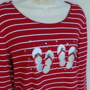 red striped top glitter holiday flip-flops